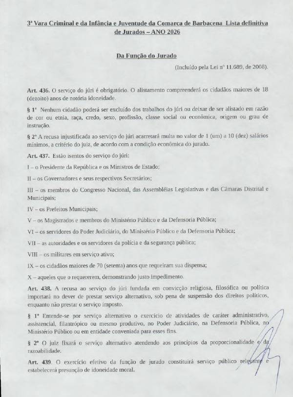 Edital com lista de Jurados da 3ª Vara Criminal é publicado - 3a criminal 1